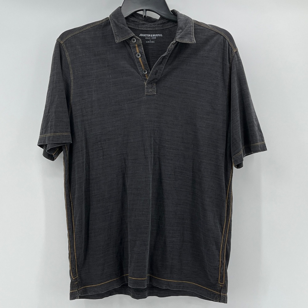 Johnston & Murphy Mens Large Charcoal Gray Slub Knit Cotton Polo Shirt 74-3134
